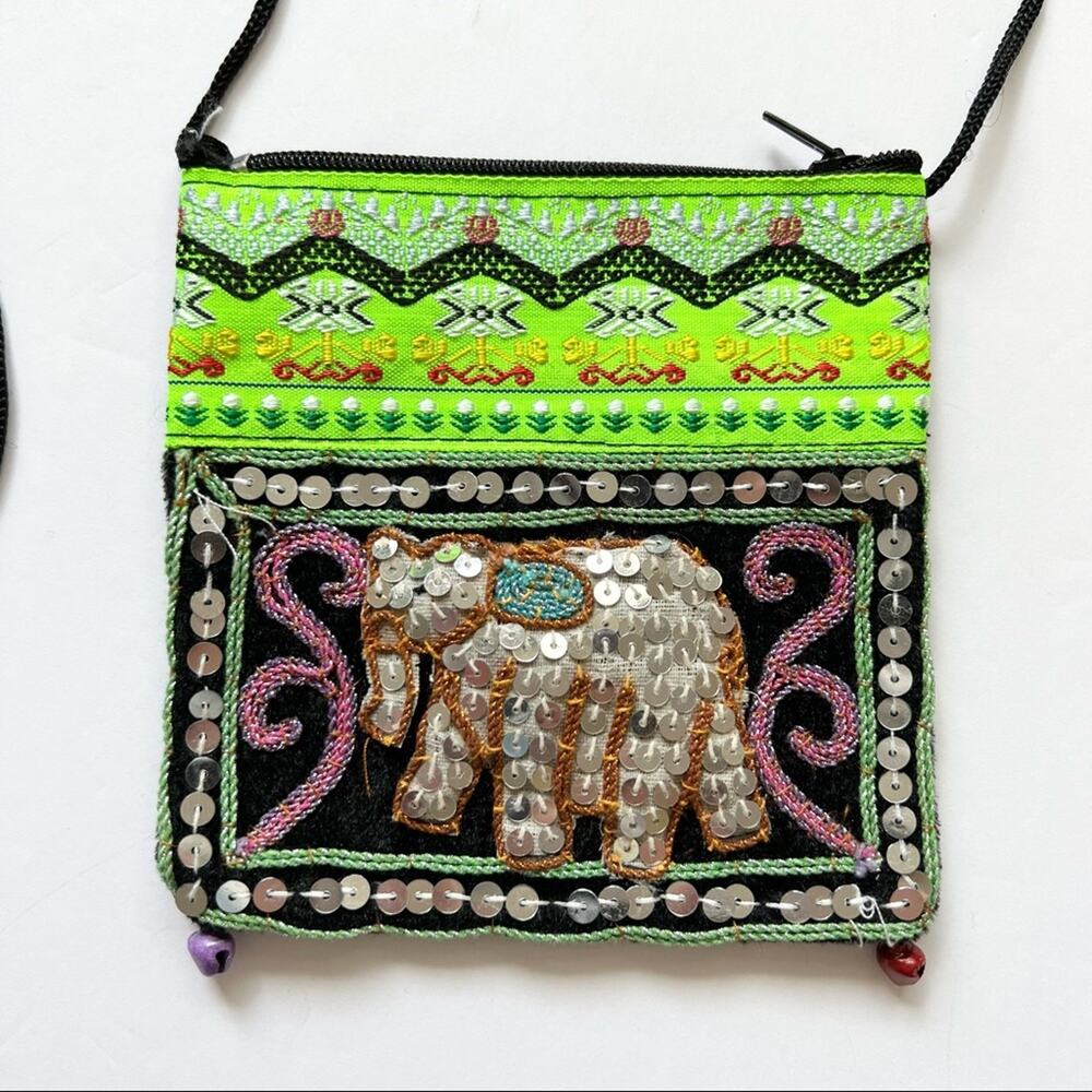 Coin Purse Crossbody Sequin Elephant Mini Purse Pouch Green‎ Black - Picture 2 of 9